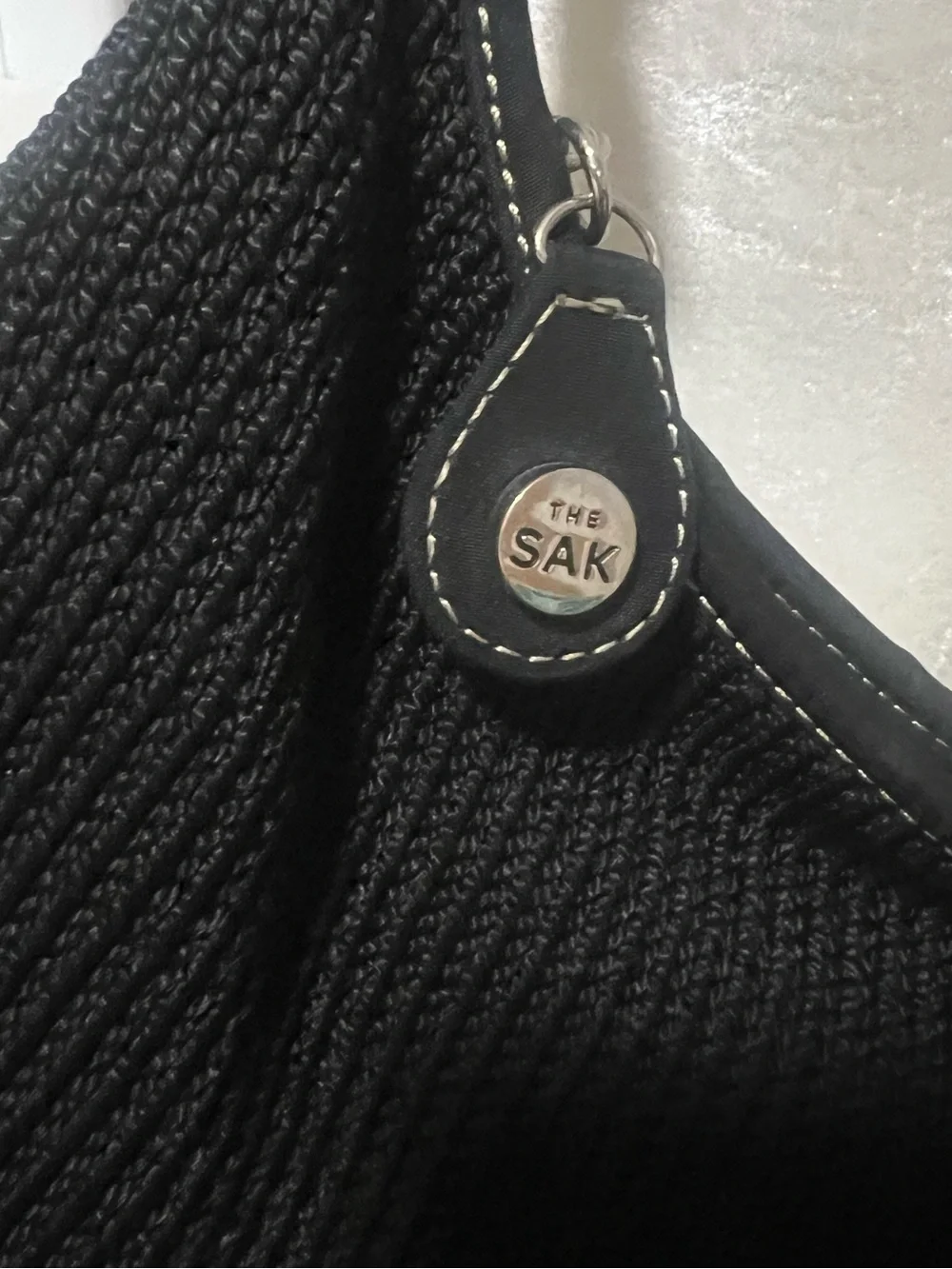 The Sak Black Crochet Knit Shoulder Hobo Bag Adjustable Strap Boho Classic